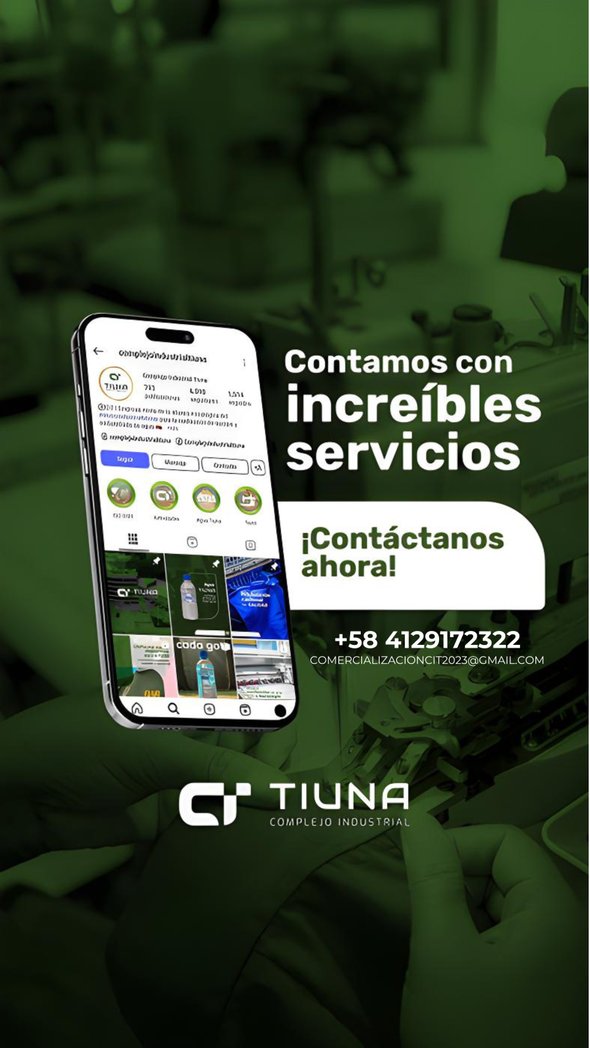 En el Complejo Industrial Tiuna, ofrecemos servicios 100% garantizados ✅
¿Te gustaría realizar un pedido con nosotros? ¡Contáctanos y estaremos encantados de atenderte!
📩 Correo electrónico: comercializacioncit2023@gmail.com  
📲 WhatsApp: +58 412-9172322 #Textil #Calidad #Agua