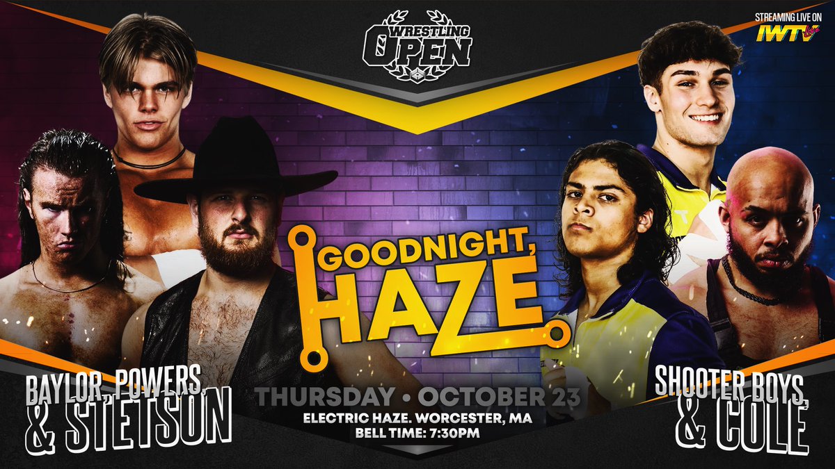 WrestlingOpen's tweet image. Let’s close out Electric Haze with a bang!
Don’t miss this huge 6-man tag team match featuring the Wrestling Open Tag Team Champions!
Thursday in Worcester!