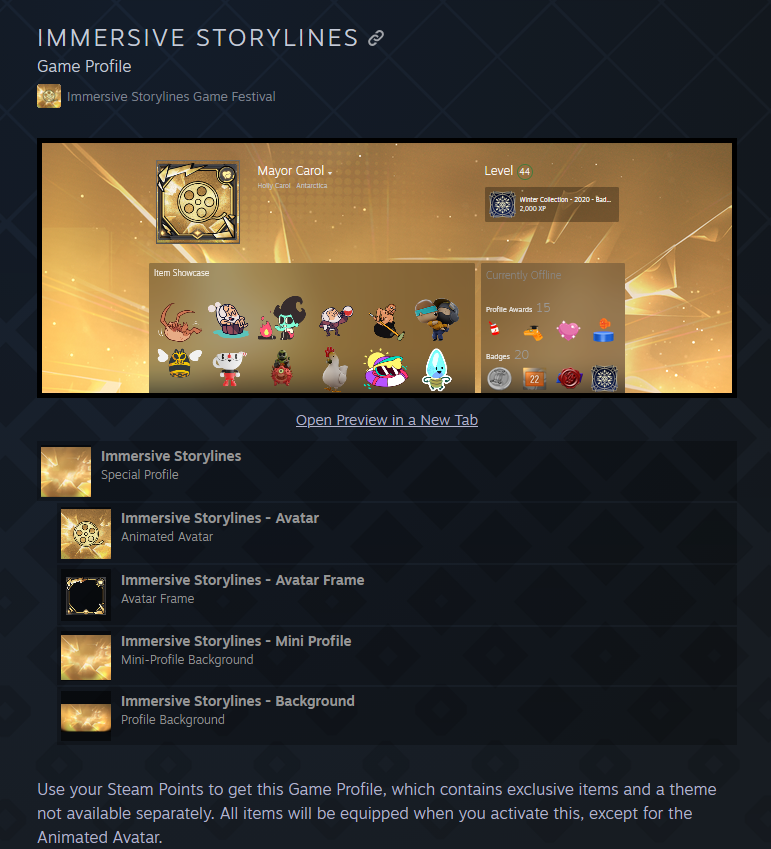 Grab FREE 🖼️"Immersive Storylines Game festival"🖼️ from Steam Points Shop!

Link:⬇️
store.steampowered.com/points/shop/ap…