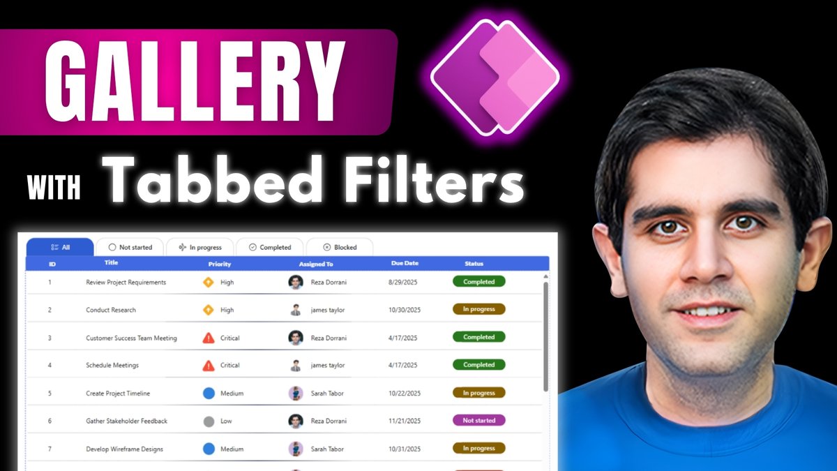 rezadorrani's tweet image. 🚀 Build a modern Power Apps Gallery with Tabbed Filters!

✅ Tabbed filters (horizontal gallery)
✅ Dynamic filtering (one gallery to another)
✅ SharePoint data
✅ Modern UI + conditional formatting

🎥 Watch now: youtu.be/JJhbBlMuNHM

#PowerApps #PowerPlatform