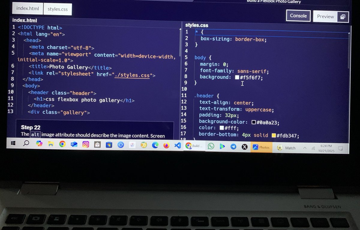 Dr_EmmaNuel2's tweet image. #CodeMoodDay6 ⚡
Today was all about Flexbox — built a cat photo gallery and finally understood alignment 🐱
Seeing the design come together reminded me: every new concept adds power to your skillset 💪
#30DaysOfCode #CSS #FrontendDev #WebDevelopment #CodingJourney