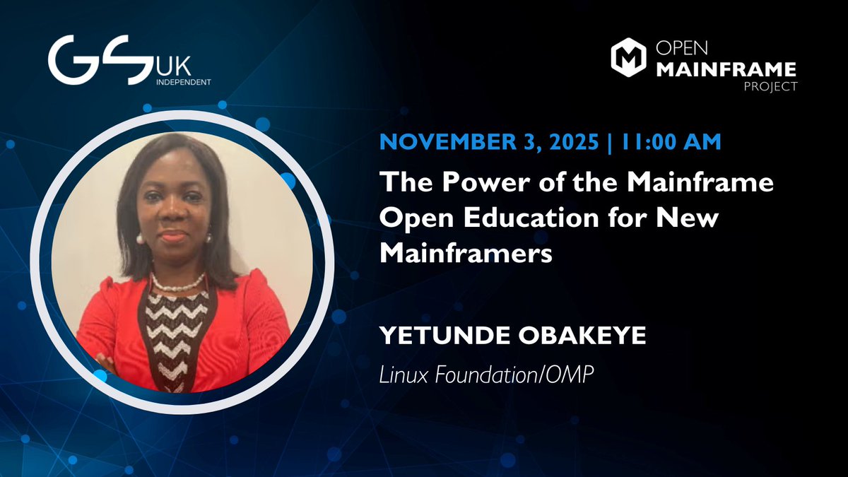 OpenMFProject's tweet image. Mainframes aren’t going away, but the way we learn them is changing fast. 🔥

Hear from Yetunde Obakeye at #GSUK25 about how OMP is building pathways for the next generation through Mainframe Open Education.

hubs.la/Q03PBCQW0