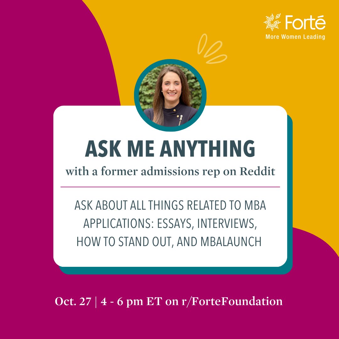 Applying to b-school? Join Ashley from Forté (a former admissions rep with 15 years of experience) for a Reddit AMA!
Ask about essays, interviews &amp; how to stand out. Plus, learn how MBALaunch can help you build your best app. bit.ly/3JjS1gZ
🗓️ Oct. 27 | 4–6 pm ET