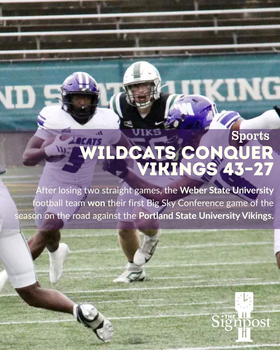 WSUSignpost's tweet image. ⬆️ Read the whole story on our website, link in bio!

✍️: Gavin Nelson | Sports Editor, the Signpost
✍️: Davin Roman Aros | Sports Co-Editor, the Signpost
📸: Weber State Athletics

#Weberstate #WSU #Portlandstate #PSU #Wildcats #Football #Ogden #Utah #Utahnews #Ogdennews