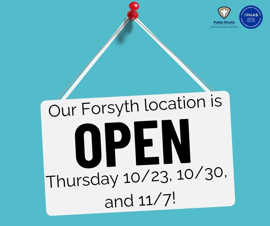 TaneyCoHealth's tweet image. We are extending the hours at our Forsyth location for the next three Thursdays (10/23, 10/30, and 11/7) for additional flu clinics. 📆
Come see us and call if you have any questions: 417-546-4725 ext. 690. 📲
#FluSeason #ExtendedHours #TCHD #PublicHealth