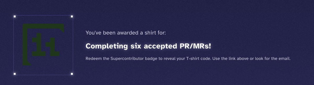 RmeetsH's tweet image. Hello @hacktoberfest and @digitalocean, looks like I've redeemed the Supercontributor badge, to reveal the t-shirt code. No link and no email for me.