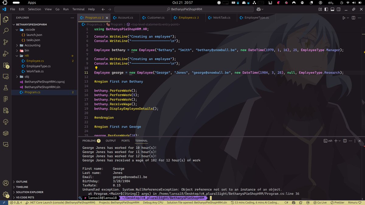 Lansa_18's tweet image. From learning about classes and objects, to understanding value and reference types as well as knowing more about custom types, taking it one step at a time on the c# journey.
Solving exercises on @exercism_io to solidify all the concepts I’ve learnt so far.
#csharpdev