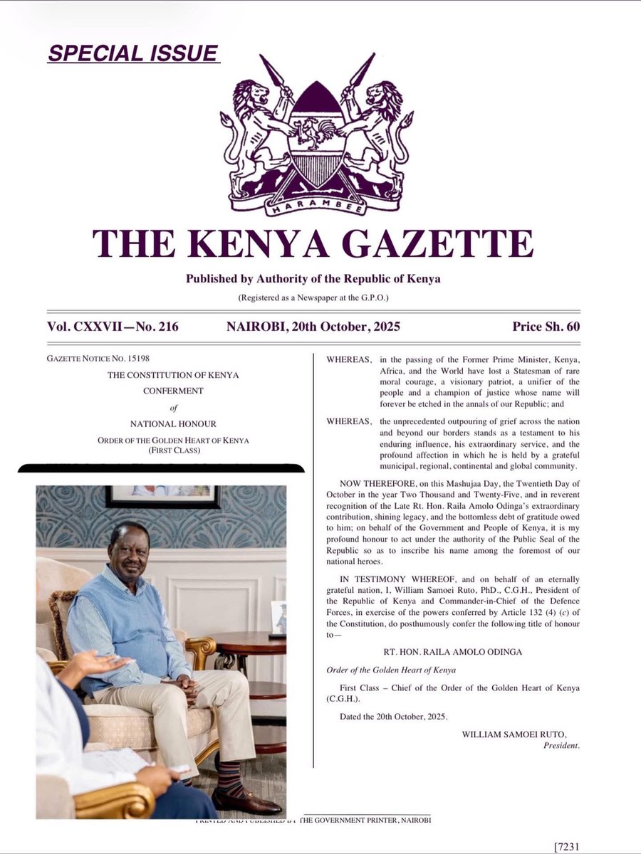 📌📌

It’s the 1st Class   
Order of the Golden heart of Kenya for Raila! Well done Kenya