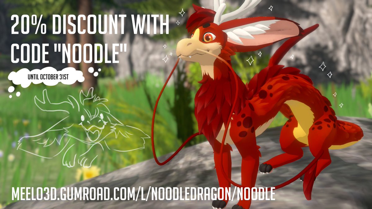 Have a noodle discount! 20% off through all of October 🐉 meelo3d.gumroad.com/l/NoodleDragon… #VRChat