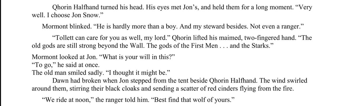 #ASOIAF #ACOK Qhorin Halfhand is cool af. Even though the nightswatch dwindles men like him and the Old Bear massively help stabilising everything.