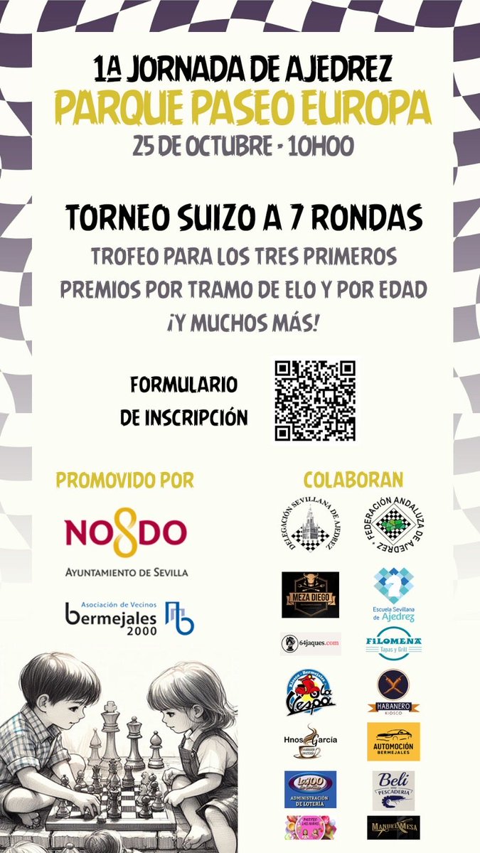 📣Este SÁBADO 25 de OCTUBRE a partir de las 10:00h en PASEO DE EUROPA no te pierdas la primera jornada de ajedrez en Los Bermejales. ♟️