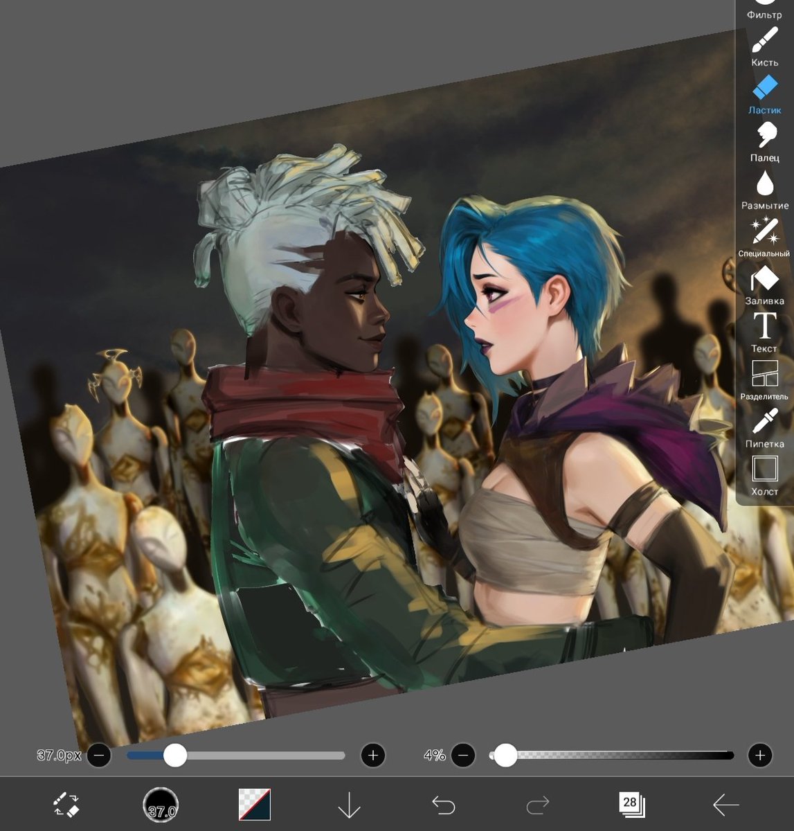 Why are you guys liking that post again out of nowhere? I do remember about them, just experiencing, idk, localized art block? Can't seem to focus on one thing and keep starting smth new. Maybe I'm afraid I'll ruin it.

Anyway, why did I make Jinx's neck so freaking long again?