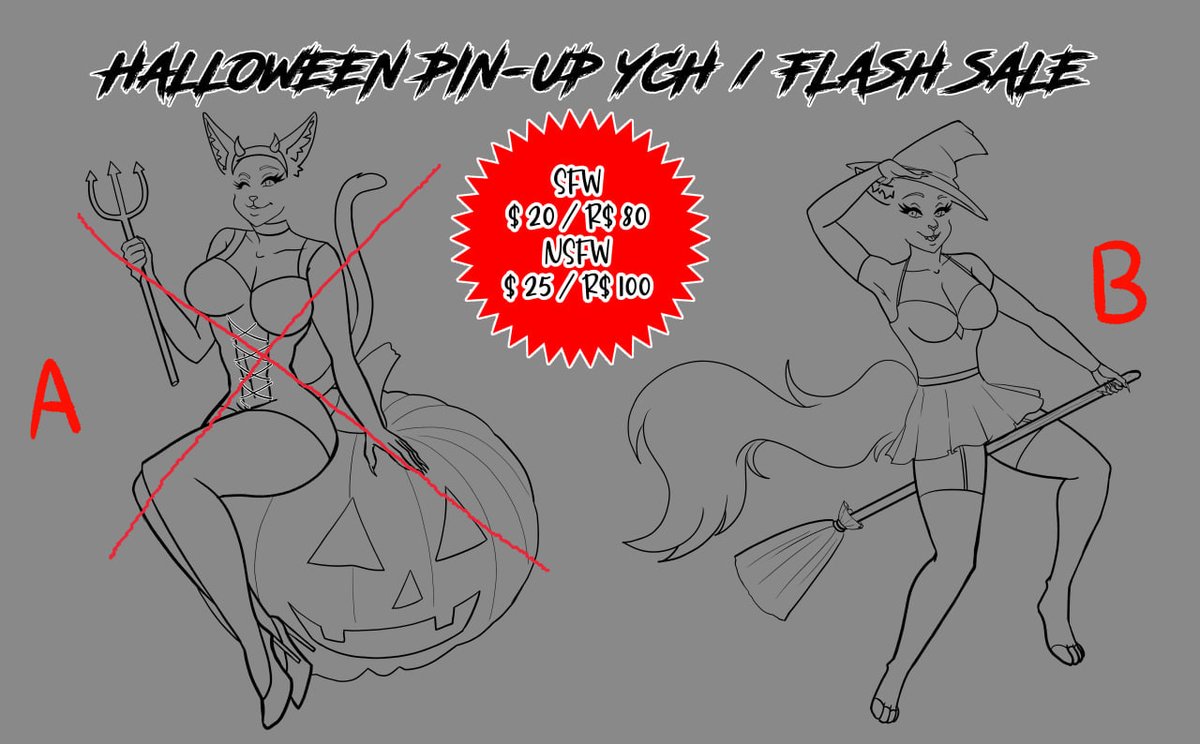 Sata__Nats's tweet photo. Quick Halloween YCH

$18 USD for the second slot $23 if NSFW! Species and gender can be changed, complex designs and/or changes will have a $5 extra fee charge!

Those will be done by the Saturdays!
Art by me, SataNats https://t.co/qB6scJ1eVK
