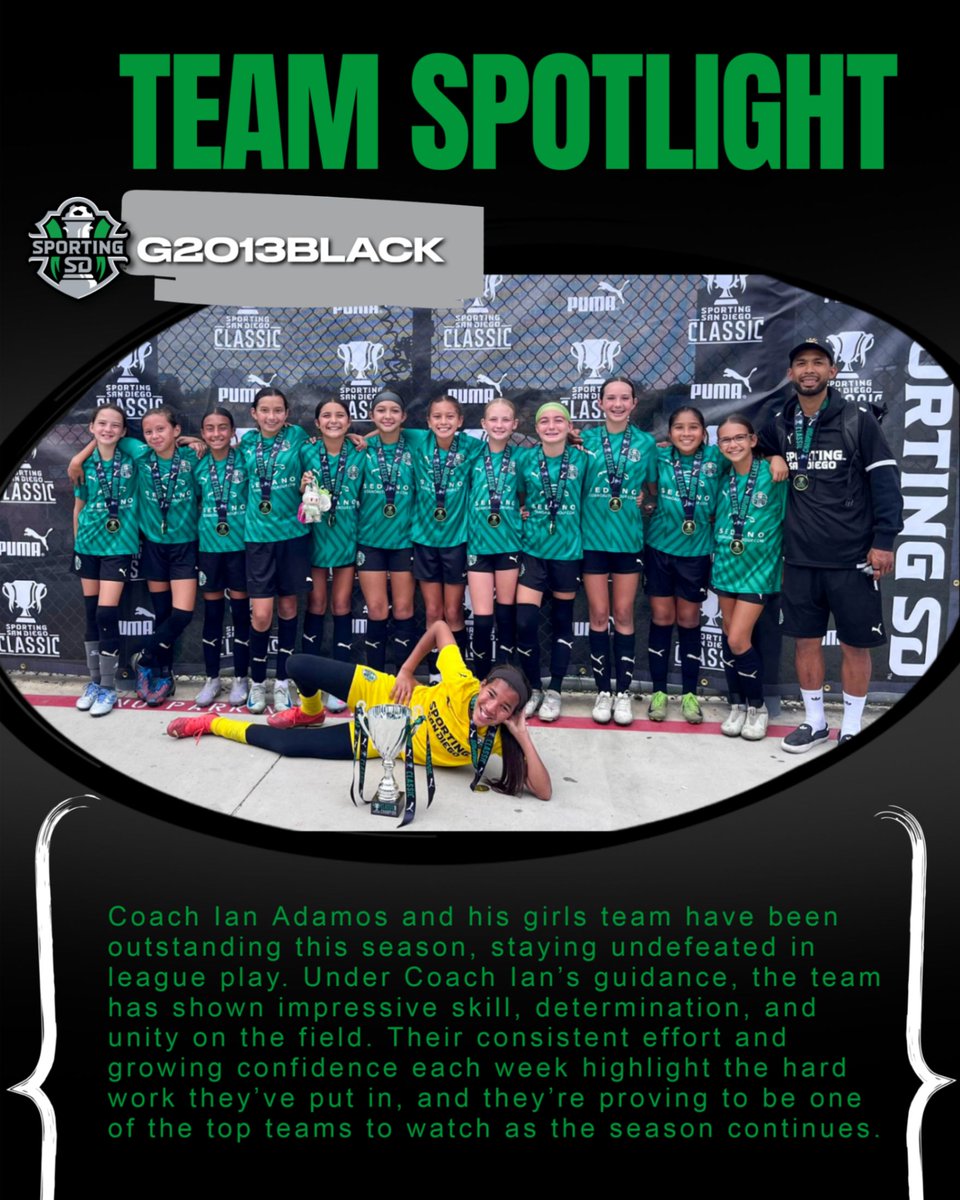 Undefeated season thus far for the G2013Black team! Keep up the great work, ladies! #puma #playforthepatch #sedanoautogroup #sandiego