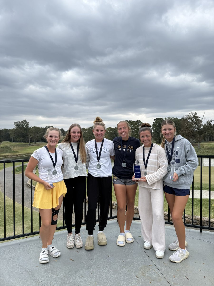 MarianUnivWGolf's tweet photo. Proud of this group this semester.  They have been pushed hard to hit their goals and they have always responded!  Runner up in a loaded field after our start was great!  A much deserved break for this group is in their future! https://t.co/MCAUK029gz