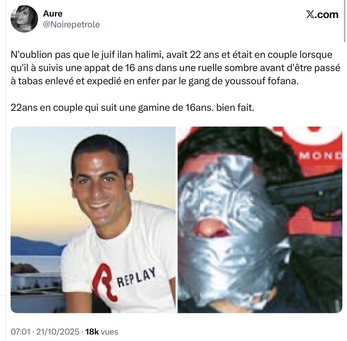 Sachez qu’après plusieurs signalements de ce compte , pour « <a href="/XFrance/">X France</a> » il n’y a aucun soucis , ils ont établi que Noirepetrole n'a pas enfreint leurs règles , voilà , voilà !! 
Il y a des dizaines de tweets comme ça revenus sans soucis pour eux 🤮
Par contre pour Pharos ce ne