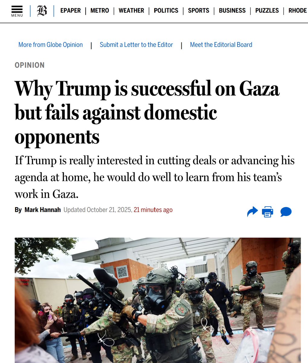 Why is Trump successful on Gaza but fails against domestic opponents? 

In the Middle East, he’s negotiating like a realist. 

At home, he’s initiated a vicious cycle of threat politics, argues Mark Hannah in his latest for the Boston Globe.