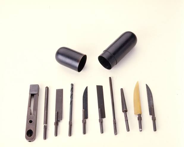 CIA secret rectal toolkit for escape.

Filled with escape tools, this pill-shaped rectal kit could be stashed inside the body to avoid detection during searches. 

Issued to CIA operatives at the height of the Cold War, the tightly sealed container held drill bits, saws, knives