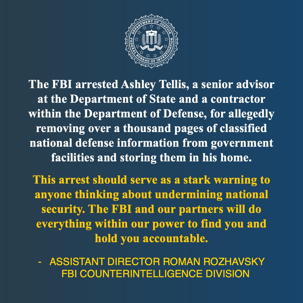 Government Employee Arrested for Unlawful Retention of National Defense Information fbi.gov/news/press-rel… <a href="/FBIWFO/">FBI Washington Field</a>