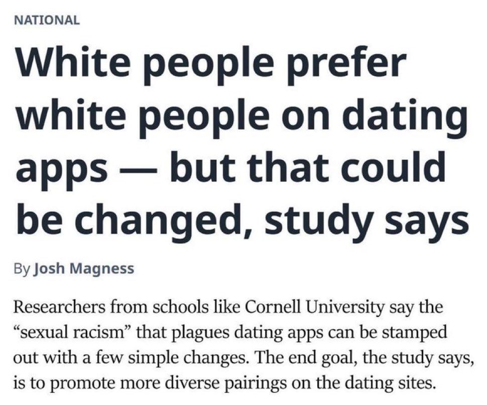 RMistereggen's tweet image. “Sexual racism (…) plagues dating apps” ? 

Sexual racism’ is the latest intellectual contortion from the progressive panic factory. Apparently, in 2025 even your libido must check its privilege. Having preferences is now a moral crime, unless they’re cross-ethnic, of course.