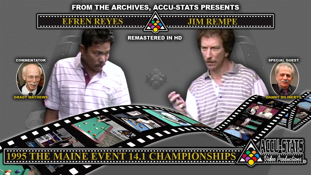 Premiering tonight at 8pm EST - Straight Pool - EFREN REYES vs JIM REMPE - 1995 Maine Event

Grady Mathews and Danny DiLiberto called the action.
Pat Fleming will be in the chat room.

youtu.be/DkHVBj2k9TU