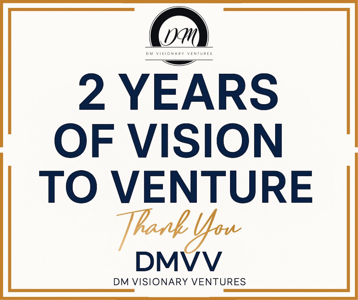 Celebrating Two Years of Vision to Venture ✨ Thank you to all who believed in our mission and helped shape this incredible journey. Here's to more growth, collaboration, and turning vision into venture! #DMVisionaryVentures #VisionToVenture #MilestoneMoment