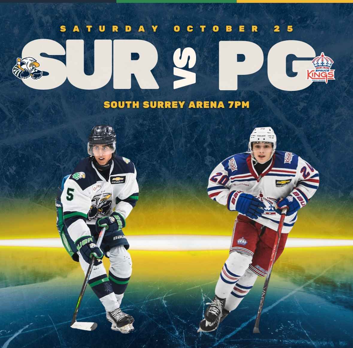 SATURDAY NIGHT HOCKEY

Your Eagles play their first Saturday night home tilt of the season against Prince George

🏒 Saturday October 25 7pm
South Surrey Arena

GET 50% OFF GAMEDAY TICKETS ALL WEEKEND!
Use code: SUROCT50 
shopealges.simpletix.ca
