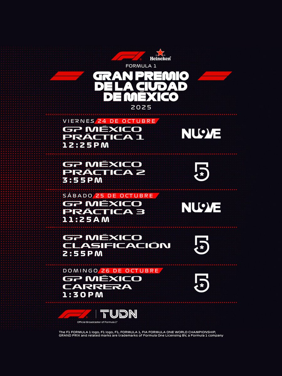 Para la oreja👂... ¿También lo escuchas? 😎

Es el rugido de los motores 🏎️ porque la #F1EnTelevisa HA LLEGADO🔥

Los mejores pilotos del 🌍se disfrutan en el Gran Premio de México en <a href="/MiCanal5/">El 5</a> y <a href="/ElNueveOf/">El Nueve</a>🏁