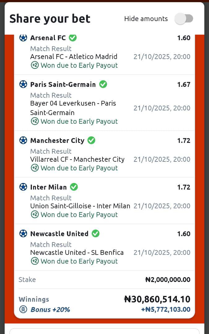 Cupzters we did it again 🤑🤑🤑😜😜😜😜😜
Our 15 odds WON

36m WON ✅✅✅✅💚💚💚💚💚🤑🤑🤑🤑🤑

Post your winnings in the comments 

Repost for Giveaway
