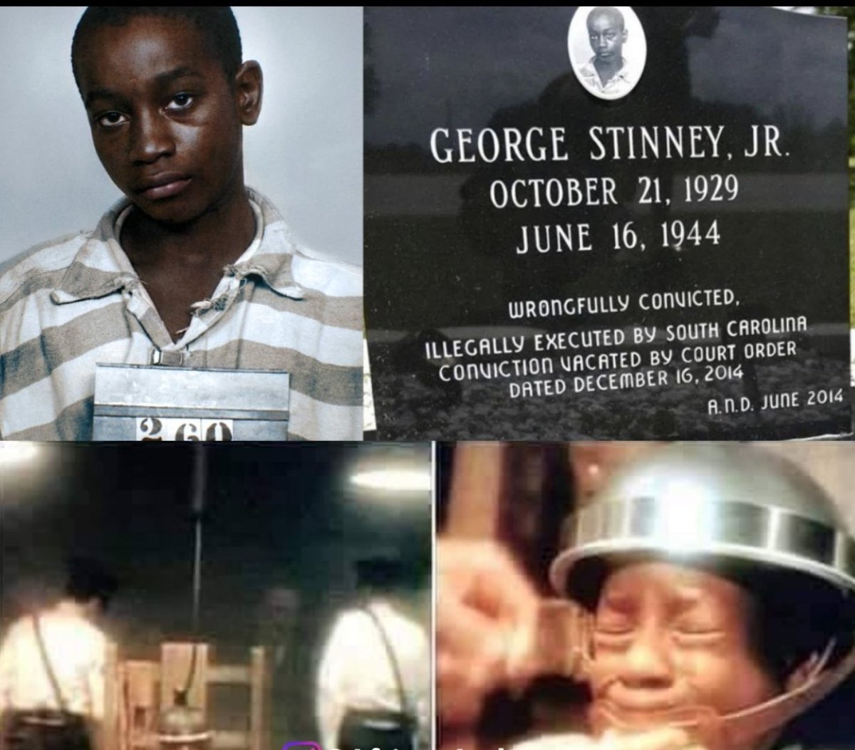 UnkleAyo's tweet image. On this day in 1929, George Stinney was born.
He was the youngest person executed in 20th century US, was so small they had to stack books on the electric chair & he was 14.
He was accused of killing two missing white girls.
70 years later, his innocence was finally proven.