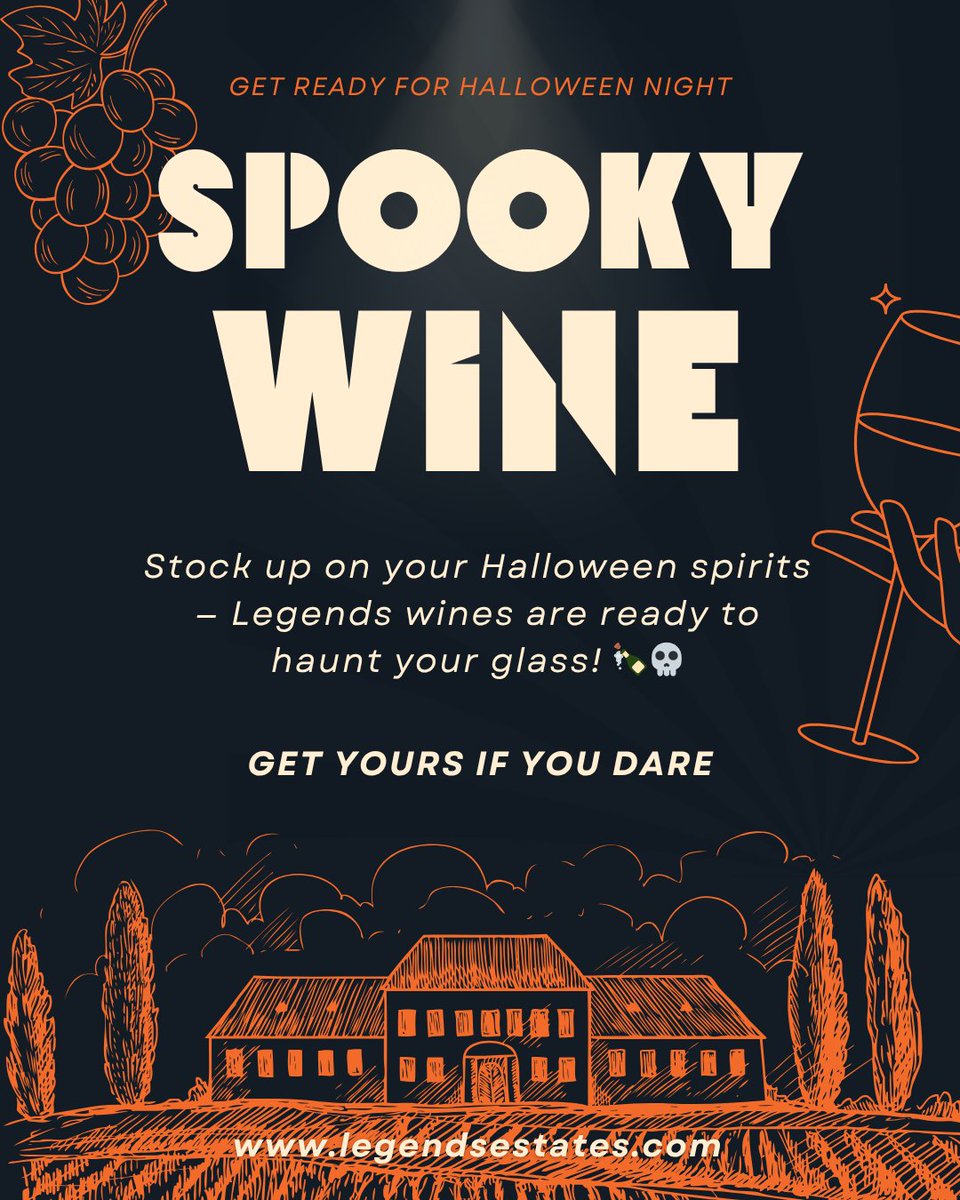 Sip if you dare... our wines are frightfully good this Halloween! 🍷🕸️
👉 legendsestateswinery.com 👻🍷

Store Hours
Mon to Fri 11 am – 4 pm
Saturday 10 am – 4 pm
Sunday 11 am – 4 pm
Otherwise by appointment 🗓️