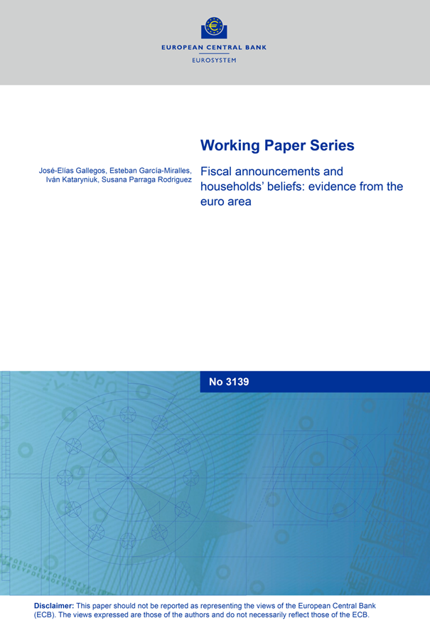 Highly relevant!

"Fiscal announcements and households’ beliefs: evidence from the euro area" by José-Elías Gallegos, Esteban García-Miralles, Iván Kataryniuk, and Susana Parraga Rodriguez.

"Following fiscal announcements, households revise their beliefs: inflation perceptions