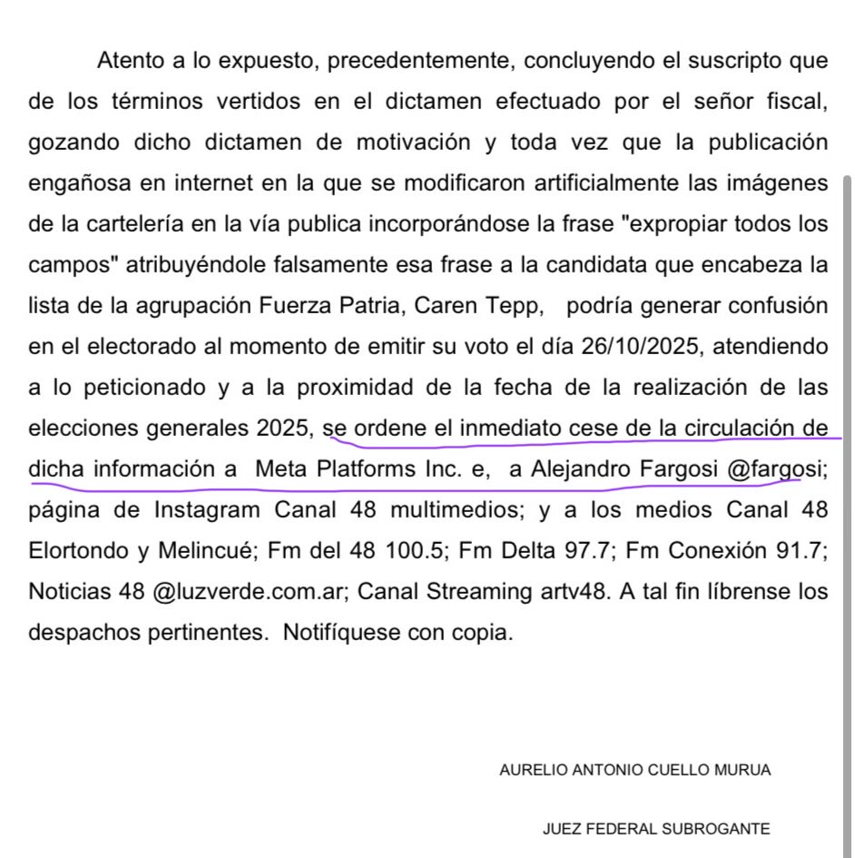 🚨

La Justicia le ordena a <a href="/fargosi/">Alejandro Fargosi</a> que interrumpa la difusión de información fake sobre Caren Tepp.