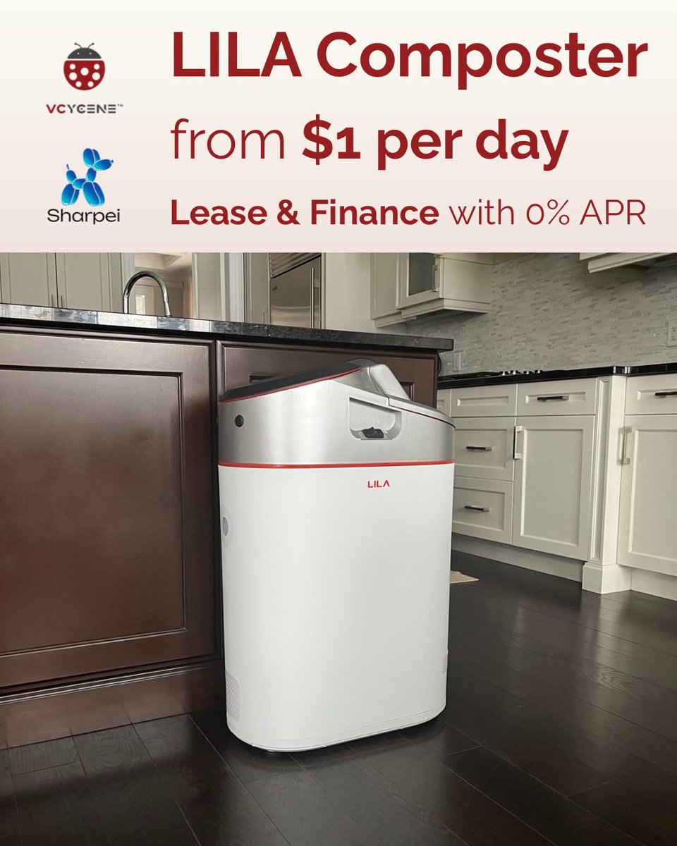 vcycene's tweet image. Lease or Finance your LILA Composter soon! 0% APR and no upfront cost. Join the waitlist before spots fill up! #sustainableliving #zerowastehome #smartcomposting #ecofriendly 🌱