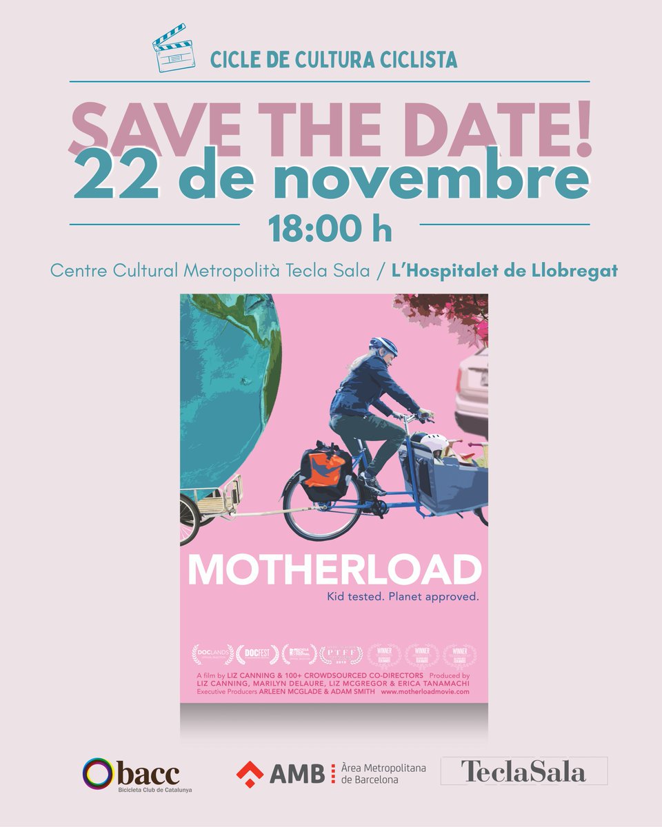 bacc_cat's tweet photo. 🎬 Save the date!
🗓️ 22 de novembre, projecció de @MOTHERLOADmovie a @teclasalahospi
Un documental que mostra l’impacte que va tenir en Liz Canning, mare de bessons, en descobrir la #bicicletadecàrrega en el seu dia a dia: una oda a la vida, llibertat i lluita per un futur millor https://t.co/QcrxuGu8Gv