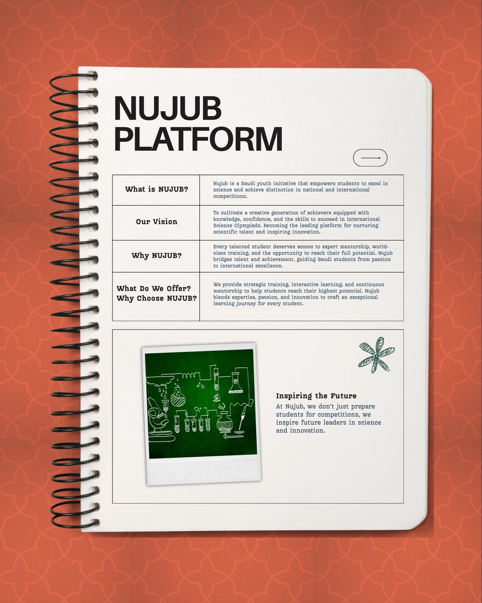 Nujub_org's tweet photo. 🚀 Today we launch Nujub — a Saudi initiative empowering talented students to excel in science and shine in international Olympiads.
Inspiring the next generation of scientific leaders.
🔗 https://t.co/IzigyYqDZ1
#Nujub #STEM #SaudiTalent #Innovation https://t.co/TeLOvahFdT