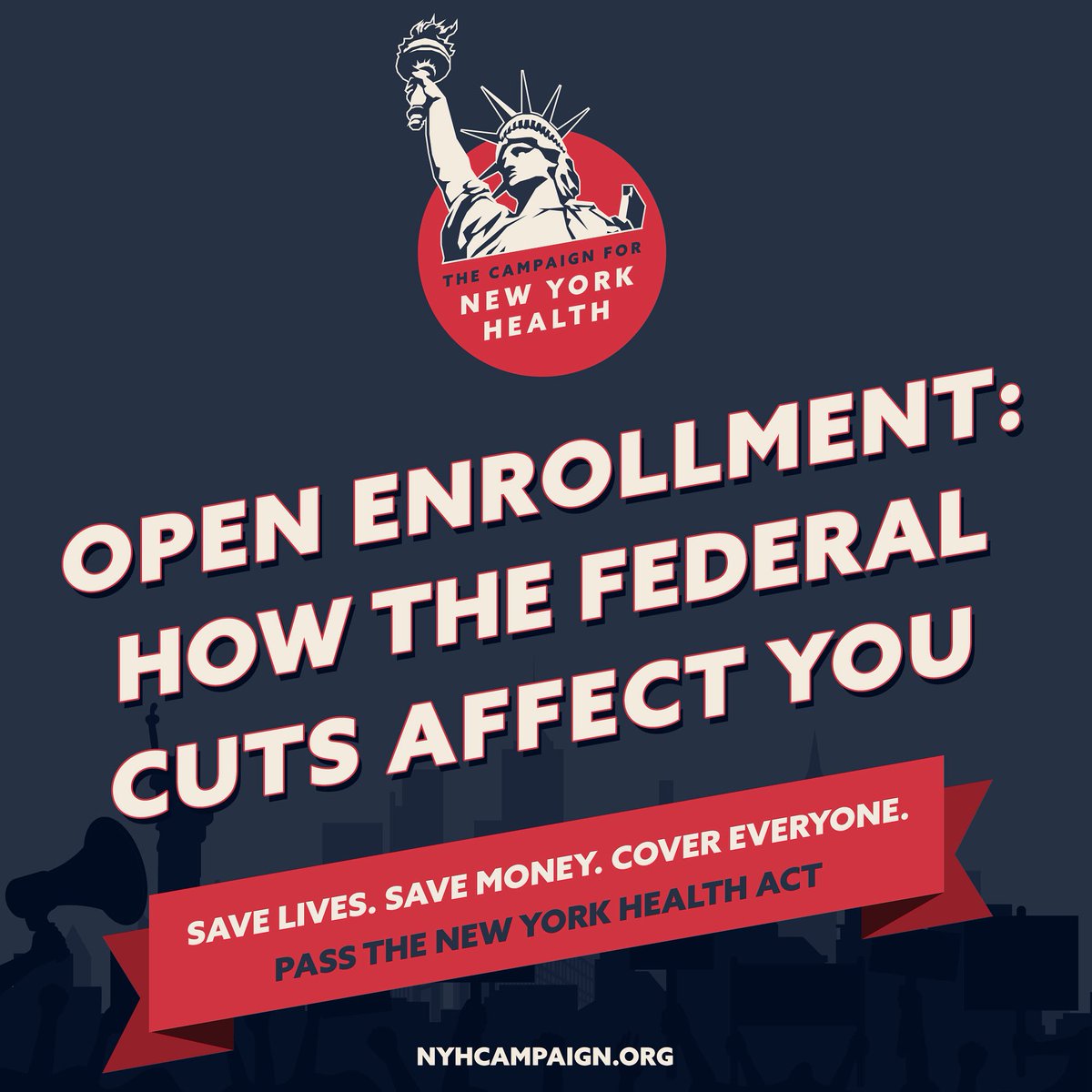 Because of $13B in federal healthcare cuts &amp; Congress’s failure to protect subsidies, NYers will soon pay more for less care.

New York can fight back.
By passing the New York Health Act, NY will save families money, cut costs &amp; guarantee care for all.

#NYFightBack #PassNYHA