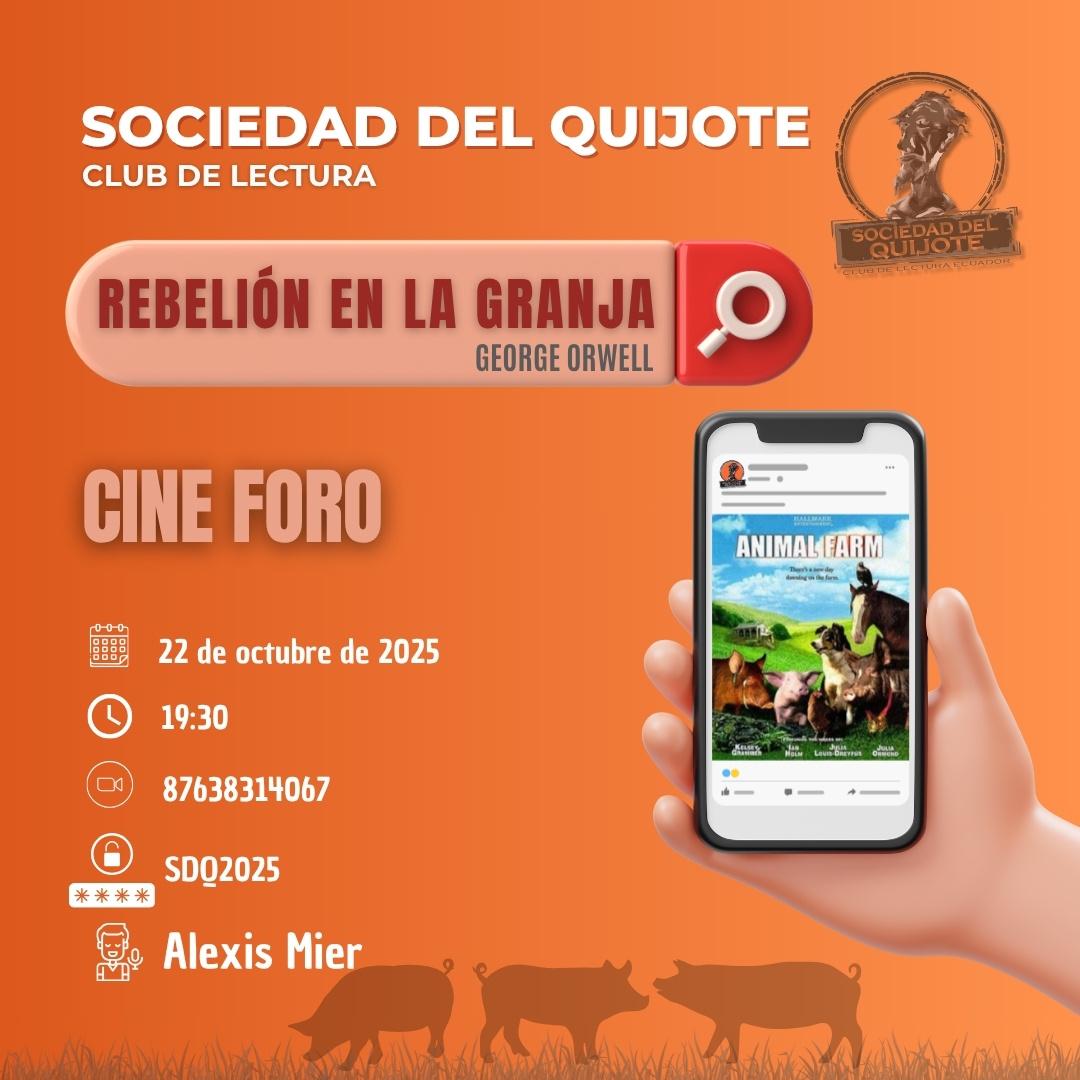 SociedadQuijote's tweet photo. Cine foro 🎬.
Película: 'Rebelión en la Granja' (Animal Farm), 1999, de John Stephenson. Basada en la novela, 'Rebelión en la Granja', de George Orwell.
Miércoles 22-10-2025 a las 19h30. Invita #SociedadDelQuijote #ClubDeLectura. 
Moderador: Alexis Mier https://t.co/p3EKiIg3nO