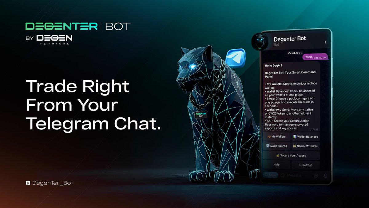 Why trade the old way when you can trade easily with DegenTer Bot anytime, anywhere? 😎
 
Trade your favorite tokens on <a href="/ZIGChain/">ZIGChain</a> right in your <a href="/telegram/">Telegram Messenger</a> chat. Seamless swaps, fast execution, and fully secured ⚡

Start trading with t.me/DegenTerBot 🔥