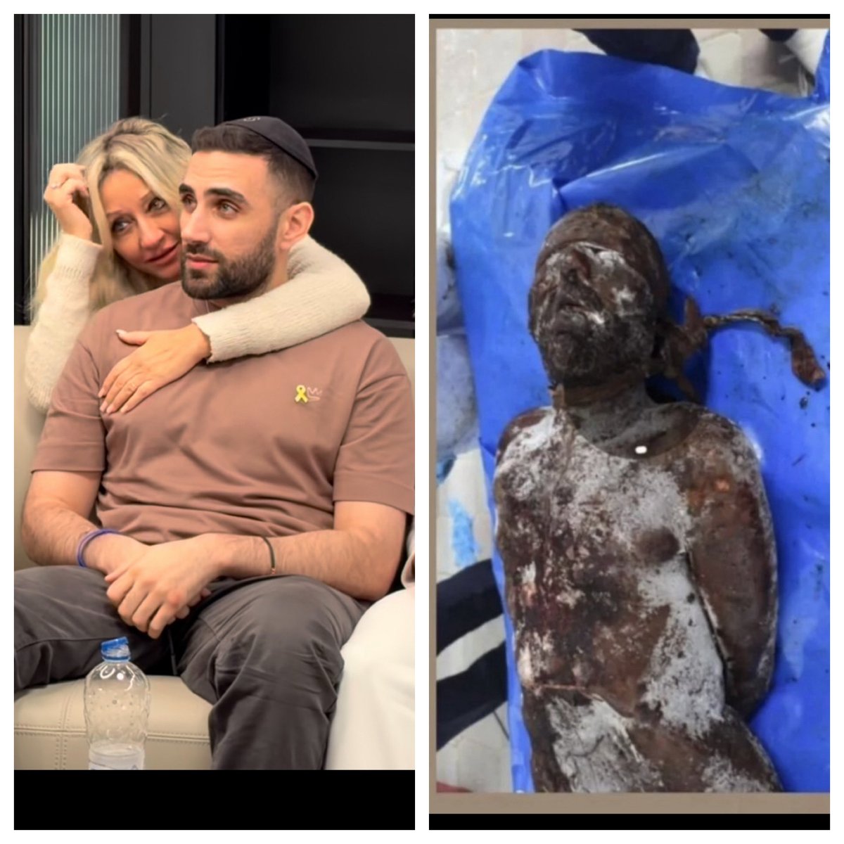 BGB2187's tweet photo. @HenMazzig Can anyone spot the difference on how hostages are treated?? 

Left is how Israeli hostages are released, right is how gazan hostages are released. https://t.co/RMGQpvGZ8N