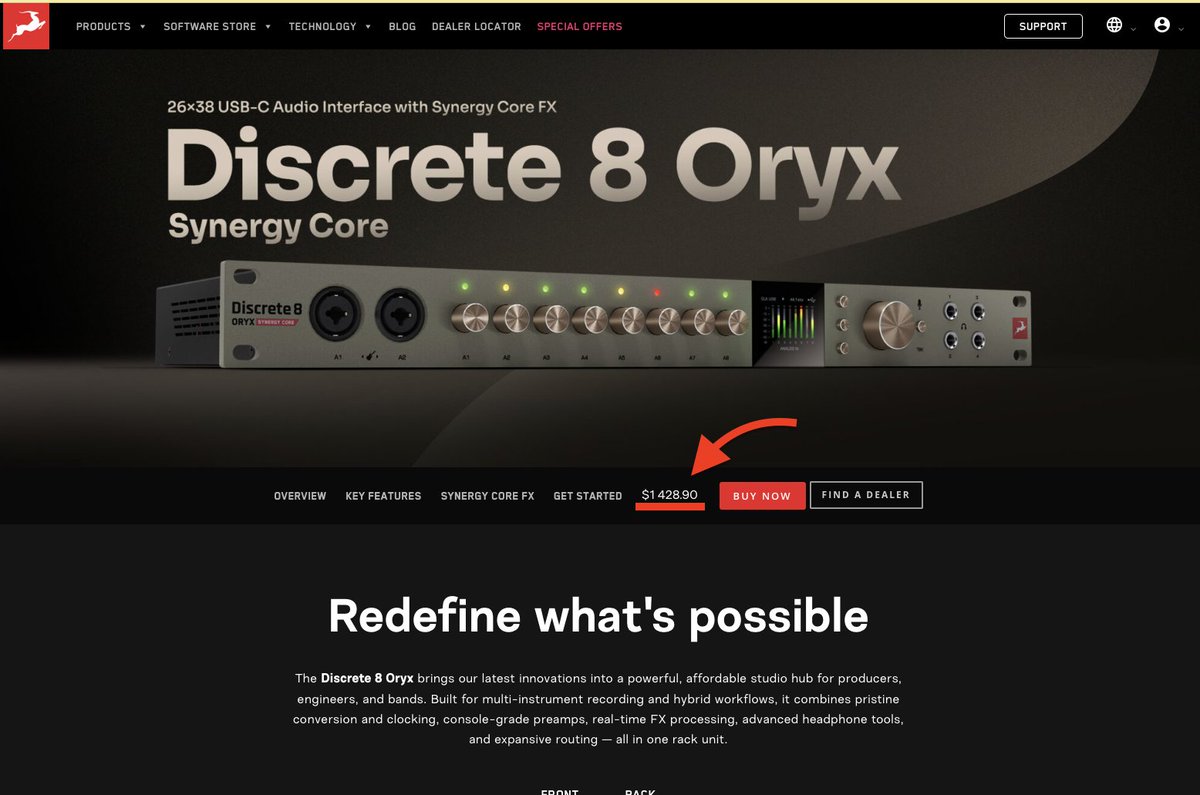 TomoyaJuku's tweet image. んんん？！

想像してたよりもかなり安い！！！

・Discrete 8 Oryx Synergy Core
　→ en.antelopeaudio.com/products/discr…

$1 = 150円 計算でも 21.5万？？？

#Discrete8Oryx 
#SynergyCore