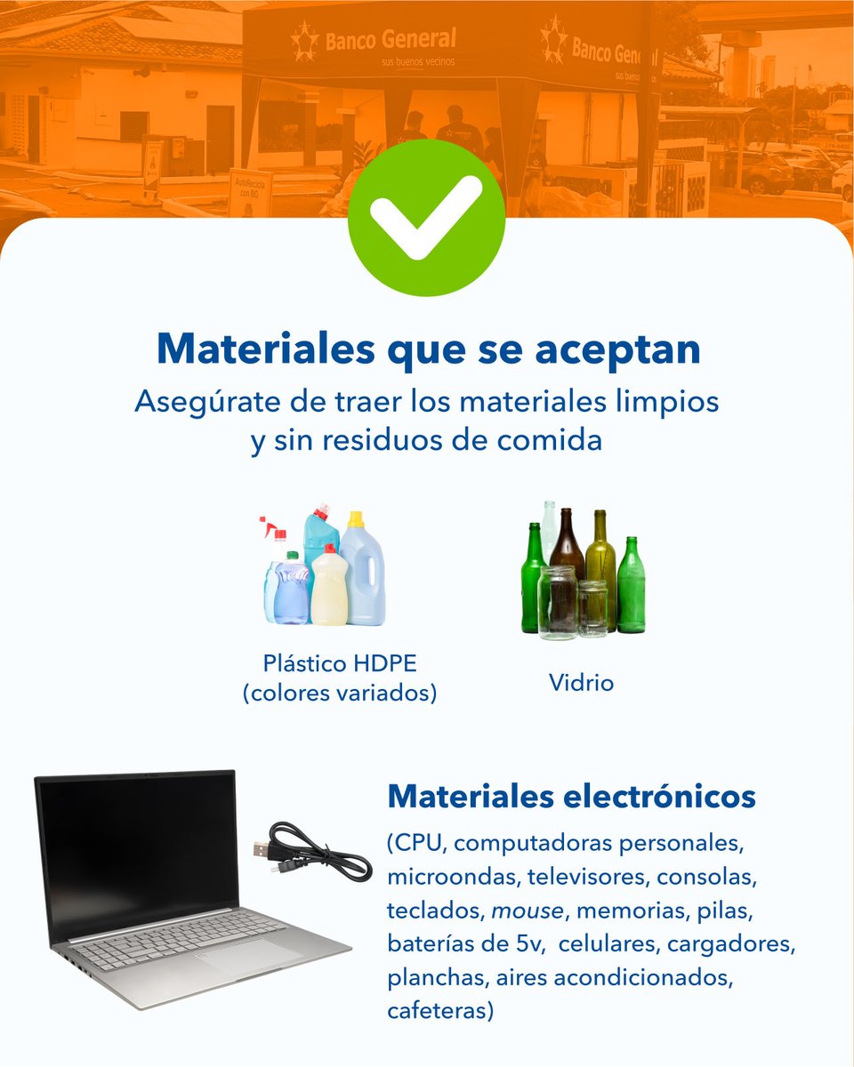 tvnpanama's tweet photo. Acompáñanos en una jornada de reciclaje sin bajarte del auto. 
Trae tus desechos limpios y sin restos de comida a la sucursal de Banco General en Costa Verde, ¡nosotros nos encargamos del resto! @bancogeneral https://t.co/YPefLKxHF0