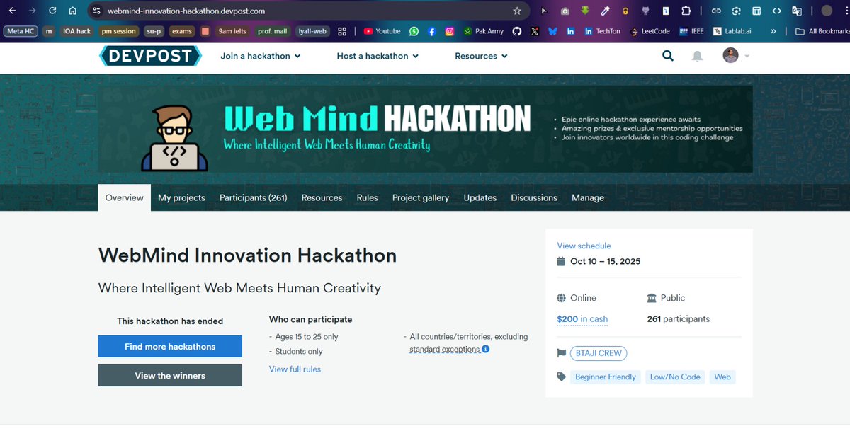 iamharisahsan's tweet image. 🎉 WebMind Innovation Hackathon on @devpost  Concluded 🪄
What an incredible journey!
After winning and participating in numerous hackathons, we hosted our first international hackathon, and honestly, the experience was exceptional.
@ihassan413