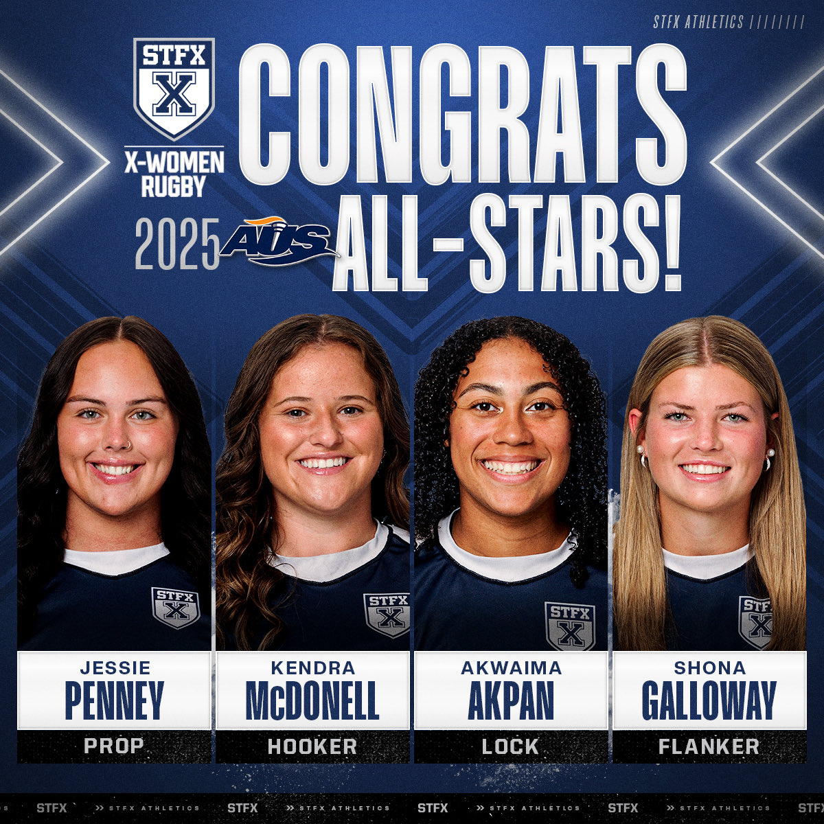 StFXAthletics's tweet image. A huge congratulations to our AUS Rugby All-Stars and Major Award Winners for the 2025 season! 🎖

Details 👉 shorturl.at/ep8bN

#GOXGO