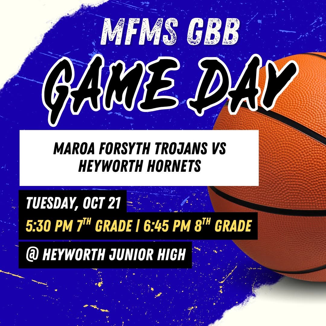 🏀GAME DAY🏀
🆚Heyworth
⌚5:30 pm (7th) | 6:45 pm (8th)
🏫Heyworth Junior High School
📍508 W Cleveland St, Heyworth, IL 61745