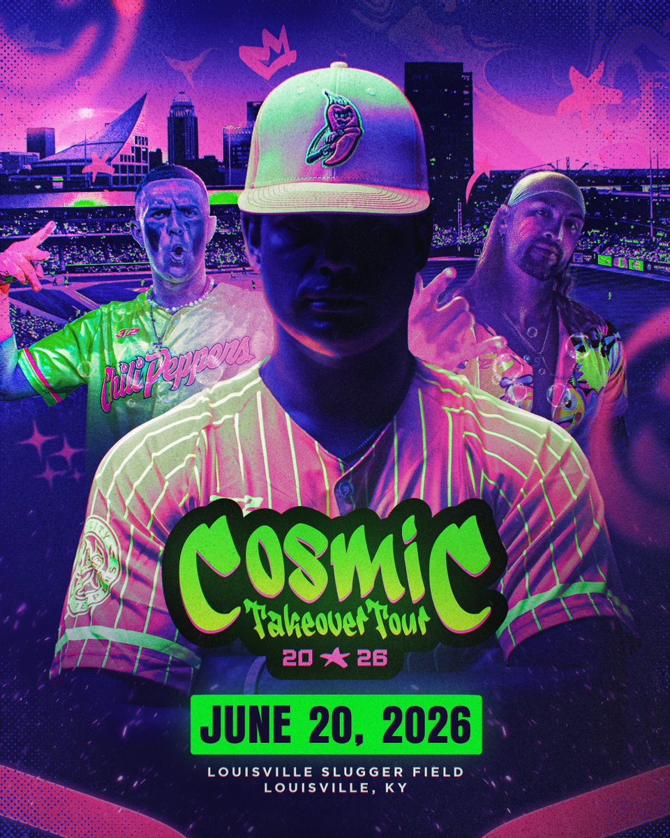 LouisvilleBats's tweet image. Mark your calendars, Louisville! The Cosmic Baseball Takeover Tour is touching down at Louisville Slugger Field on June 20, 2026!

Last year&apos;s tour completely sold out, so join the Cosmic Lottery for a chance to purchase tickets! ➡️bit.ly/CosmicLottery