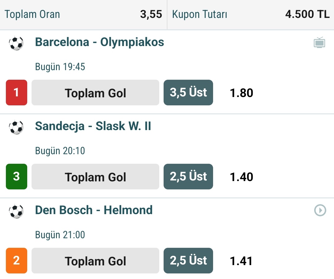 3,55 oran lı kombine
Bol şanslar✅✅✅