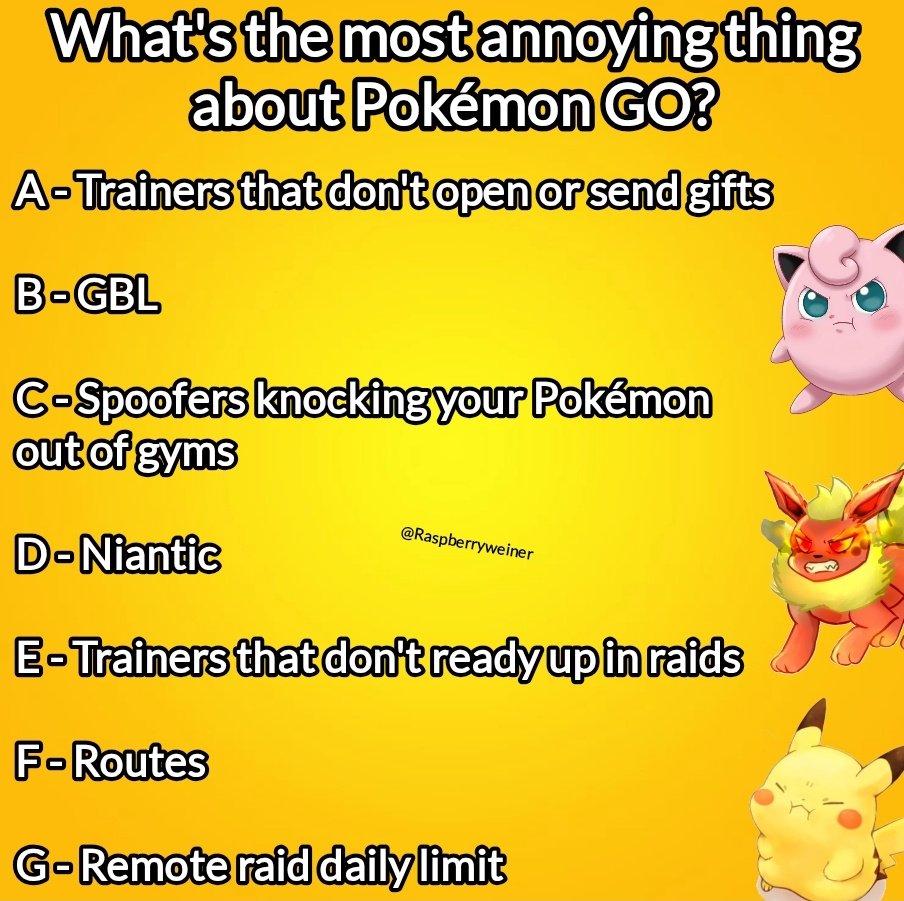 RaspberryWeiner's tweet photo. Which one is the most annoying in your opinion? 🤔 #PokemonGO https://t.co/aTuevTLQxZ