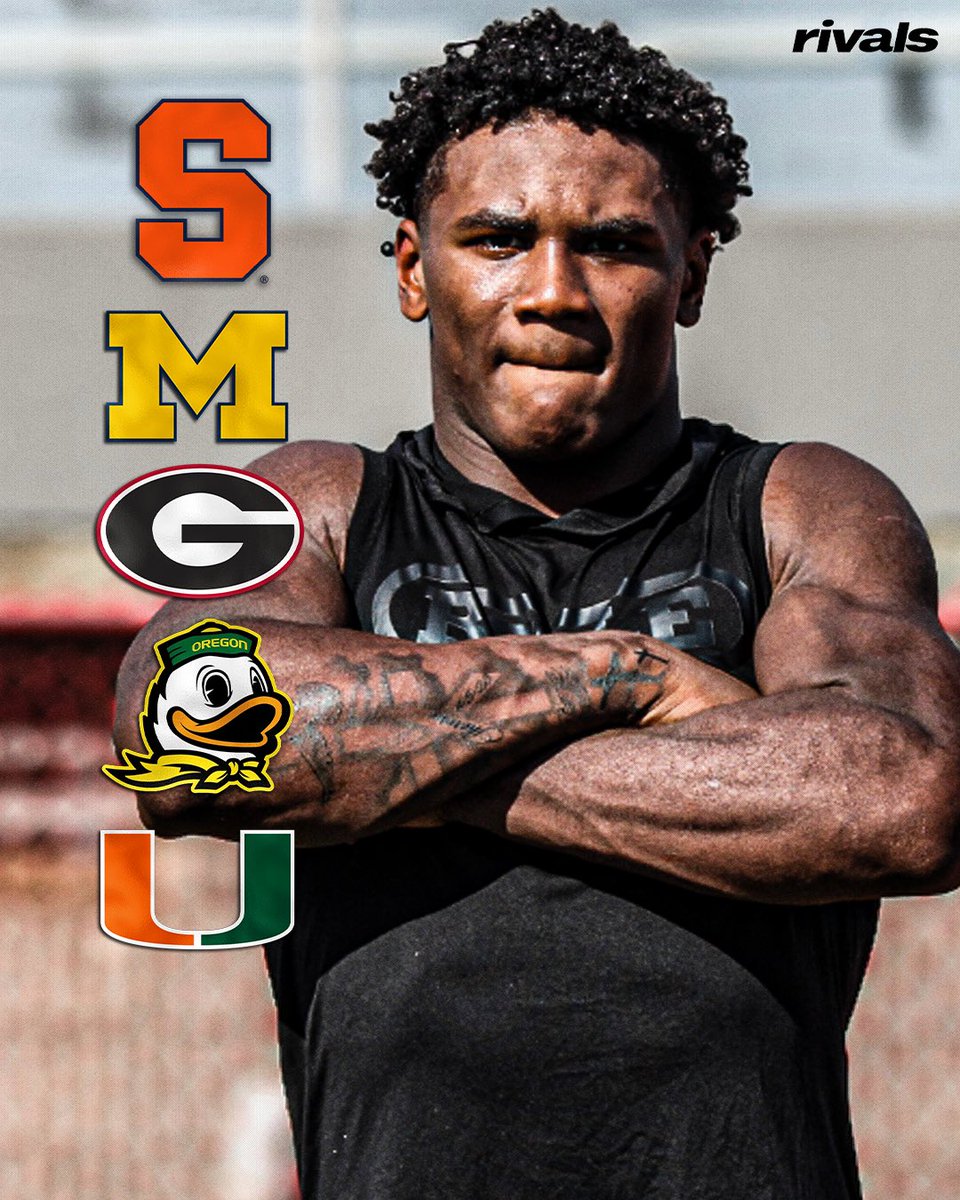 Rivals's tweet image. 2027 No. 1 RB Kemon Spell has locked in visits to Syracuse, Michigan, Georgia, Oregon and Miami, @Hayesfawcett3 reports✈️

Spell recently decommitted from Penn State.

Read: on3.com/rivals/news/20…
