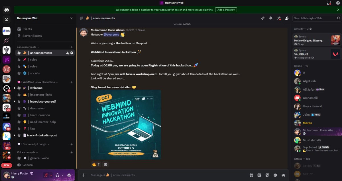 iamharisahsan's tweet image. 🎉 WebMind Innovation Hackathon on @devpost  Concluded 🪄
What an incredible journey!
After winning and participating in numerous hackathons, we hosted our first international hackathon, and honestly, the experience was exceptional.
@ihassan413